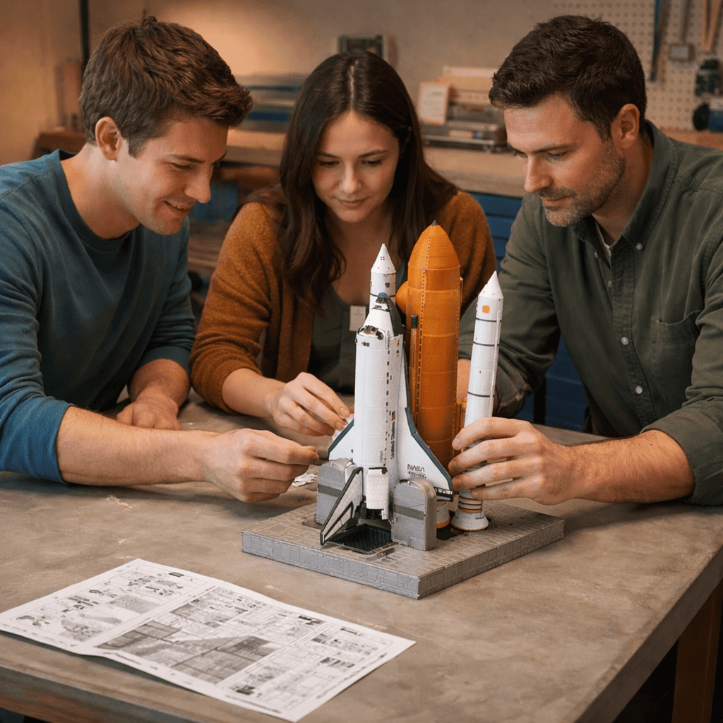 4D Build NASA Space Shuttle 3D Model Kit with LED Lights, 346-Piece Foam Puzzle, No Glue Required