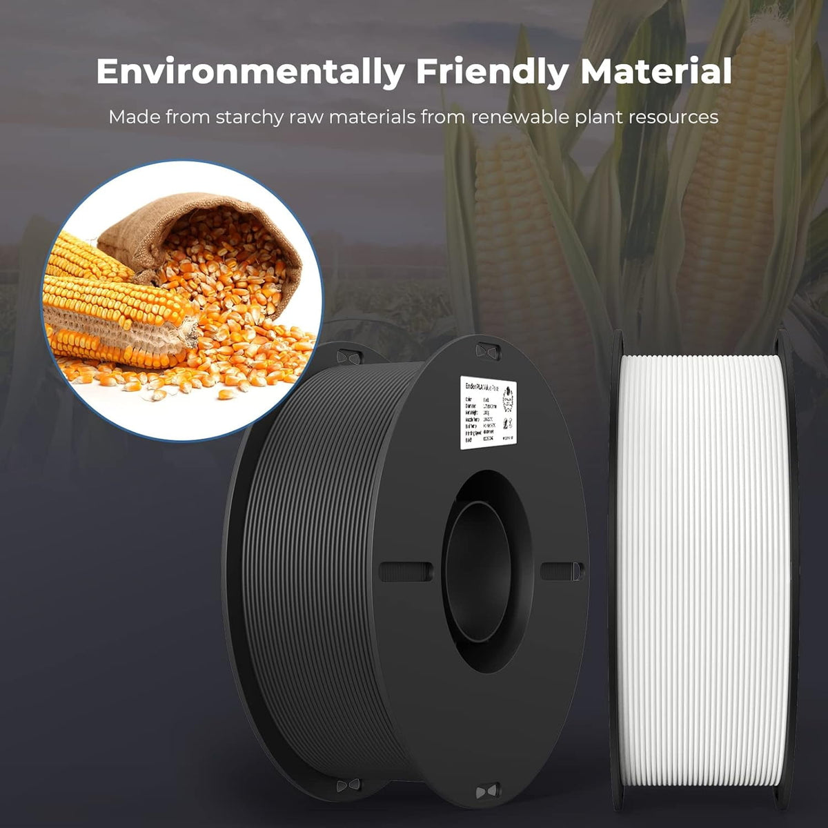 2-Pack Creality 3D Printer Filament, 1.75mm PLA Filament 2kg, No-Tangling,Accuracy +/- 0.02mm, Black & White