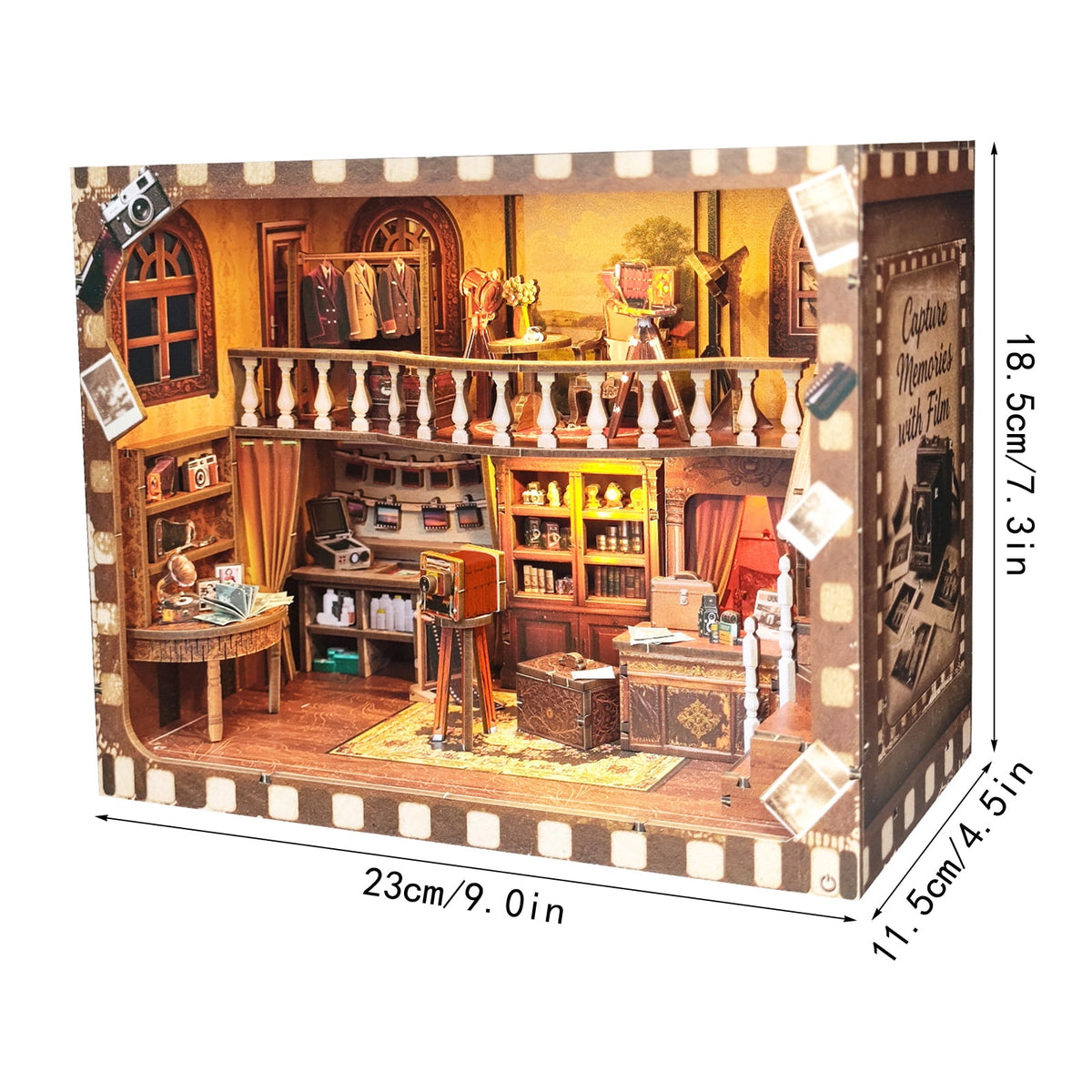 165 Piece Miniature 3D Wooden Puzzle, Vintage Photo Studio Model Kit with Touch LED Light, Desk and Shelf Display Decor, 9 Inch