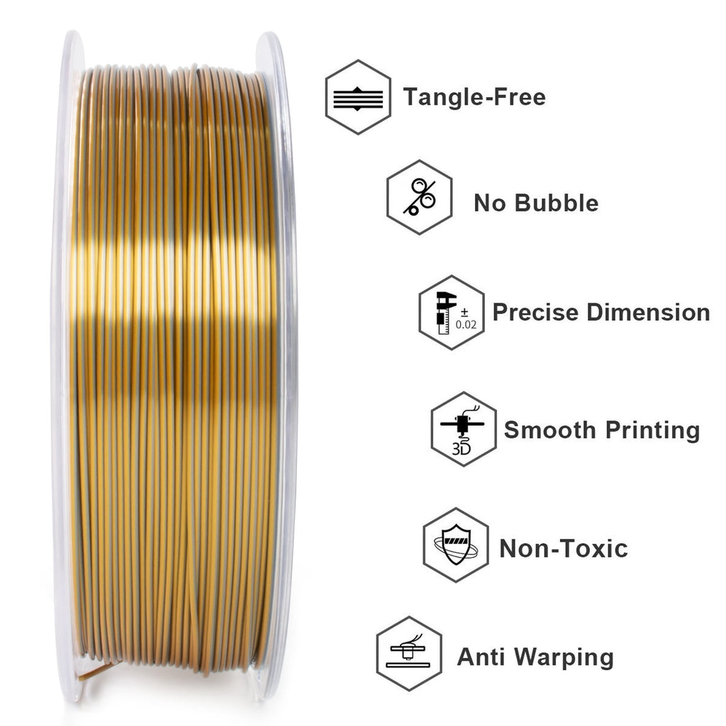 Geeetech Anti-silk type 3D Printer PLA Filament 1KG Toughness Enhanced Filament with 1.75mm Dimensional Accuracy +/-0.03mm, 1080 Feet per Roll, Vacuum Packaging Two-tone gold copper
