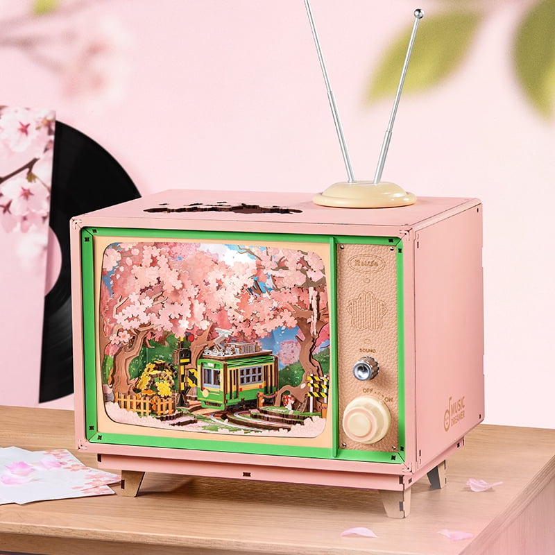 Rolife DIY Music Box, 3D Wooden Puzzle Sakura Dreamy Tour Model Kits, Brain Teaser Puzzles for Boys and Girls