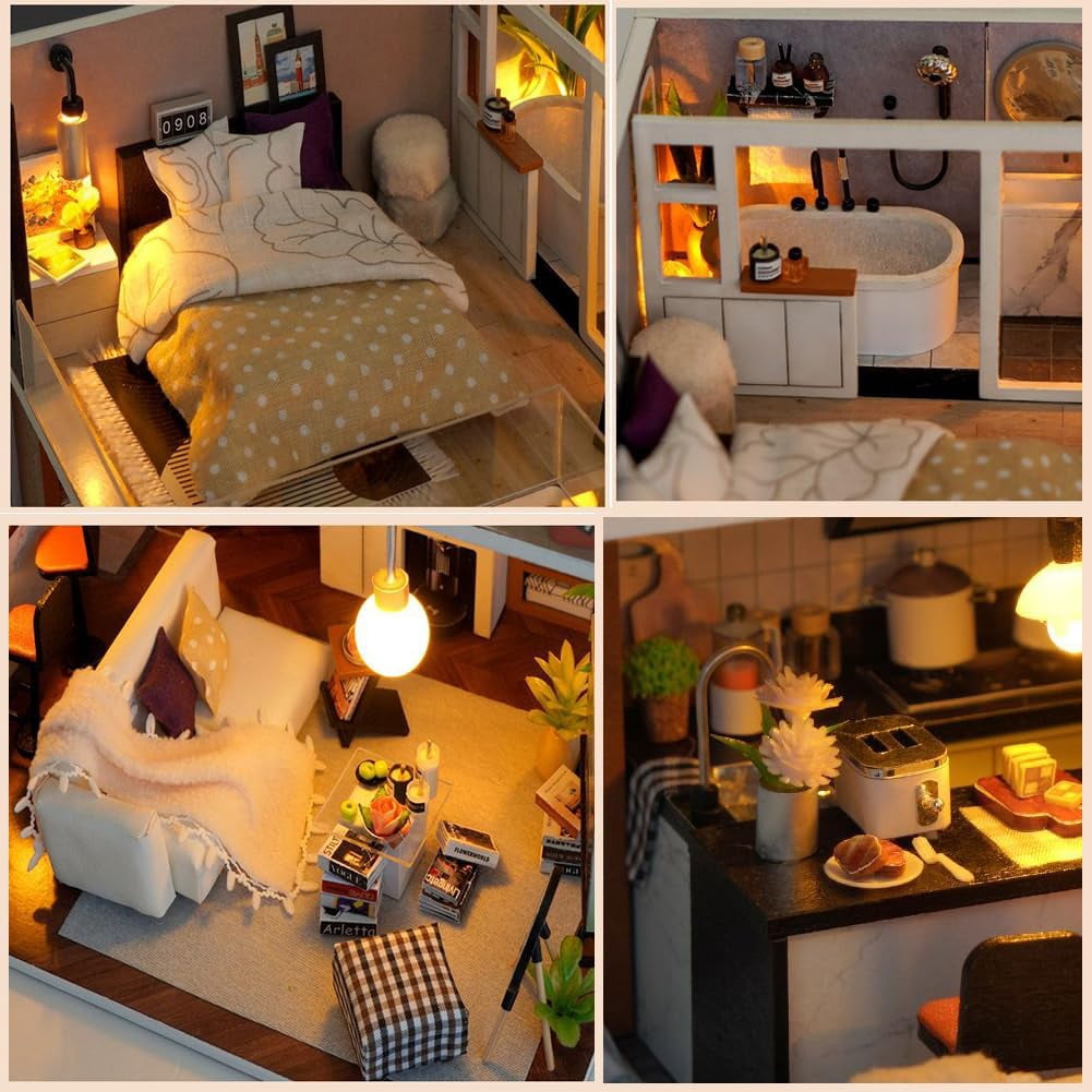 DIY Miniature House Kit, Mini Dollhouse Architectural Model, 3D Puzzles for Adults and Teens, Gifts for Friend and Parents