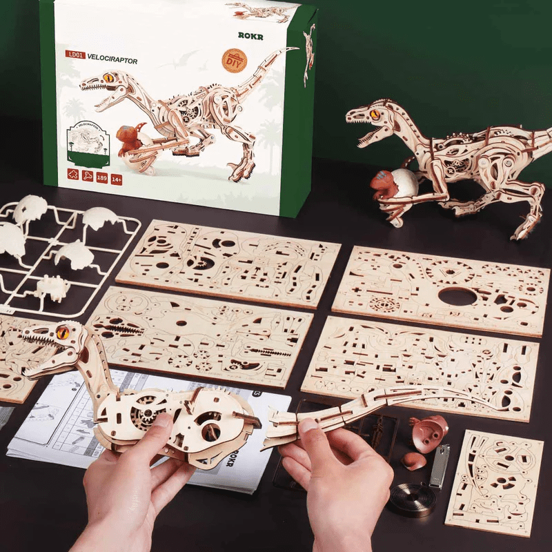ROKR 3D Wooden Puzzle Dinosaur Shape Moving&Walking Model Kits for Adults, Mechanical Building Set Kids STEM Craft Gift