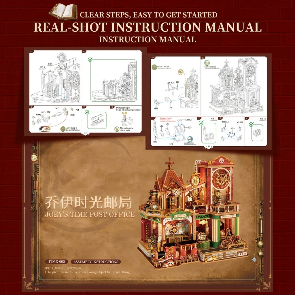 3D Wooden Puzzle Time Post Office Model Art & Craft Kits, DIY Assemble Miniature House Display Model