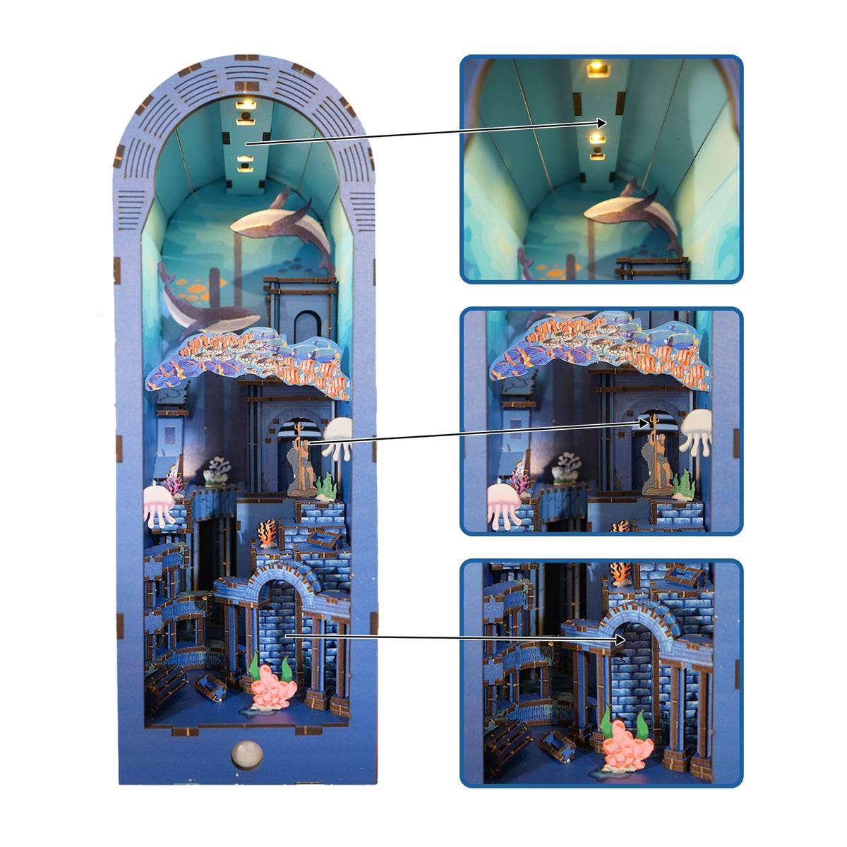 Book Nook 3D Wooden Puzzle for Adults DIY Atlantis Underwater City with Sensor Light Bookshelf Decor Birthday Christmas Gift