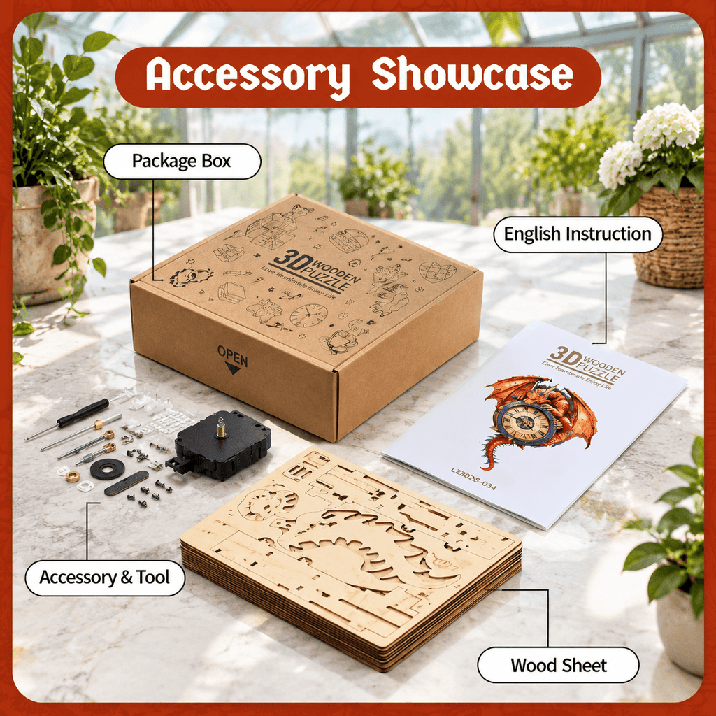 Fire Phoenix Wooden 3D Puzzle Clock DIY Model Kit for Adults