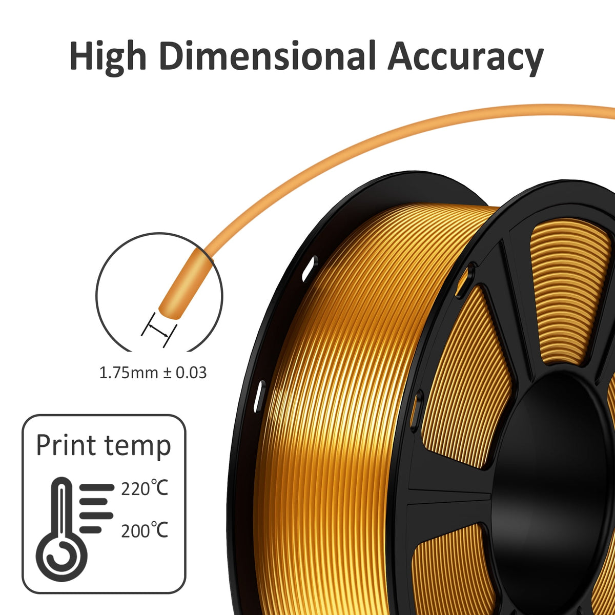 Geeetech 3D Printer PLA Filament Shiny Silk Gold Toughness Enhanced Filament with 1.75mm Dimensional Accuracy +/-0.03mm, 1080 Feet Per Roll, Vacuum Packaging, for Most 3D FDM Printer