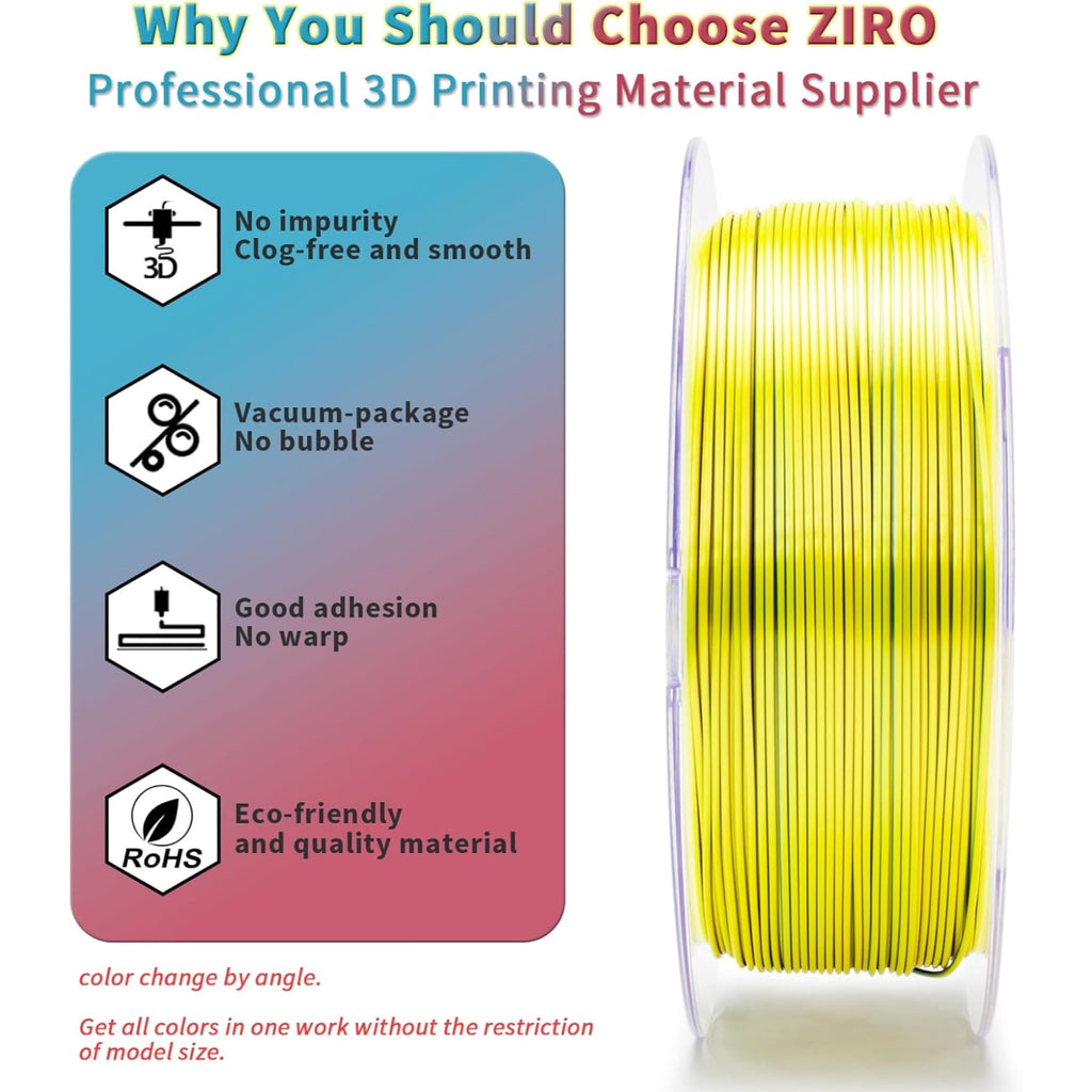 Ziro 3D Tri-color Silk PLA 1.75mm 1kg, Indigo Satin
