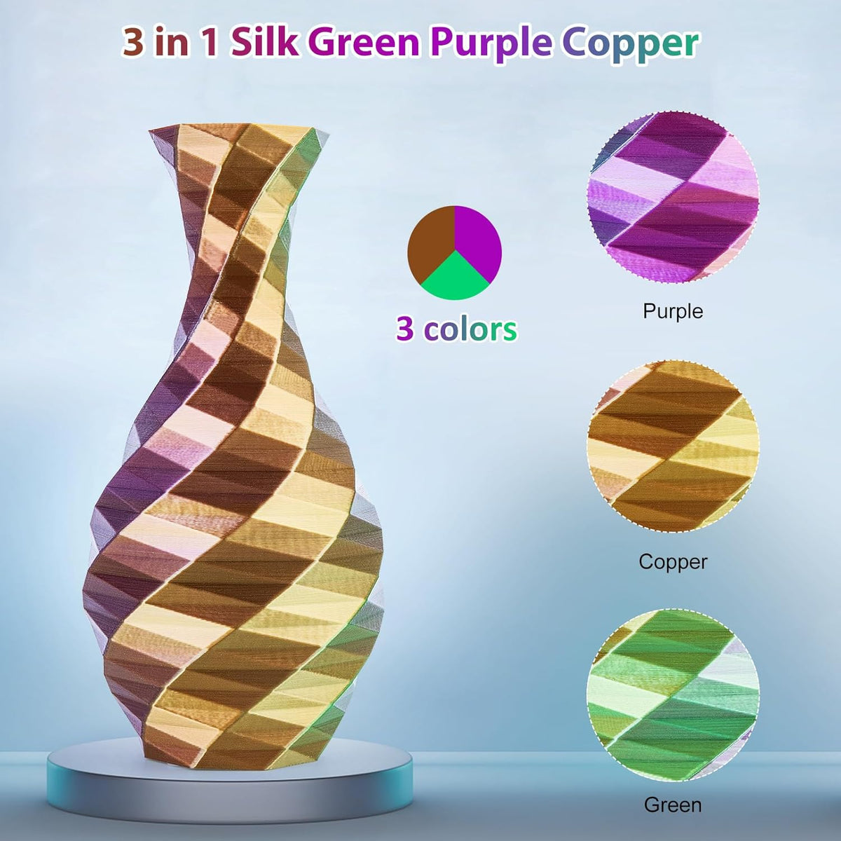 Multicolor 3D Printer Filament,Dual/Tri Color 1.75mm PLA Silk Shiny Printing Filament,250g(0.55lbs) Fit Most FDM 3D Printer