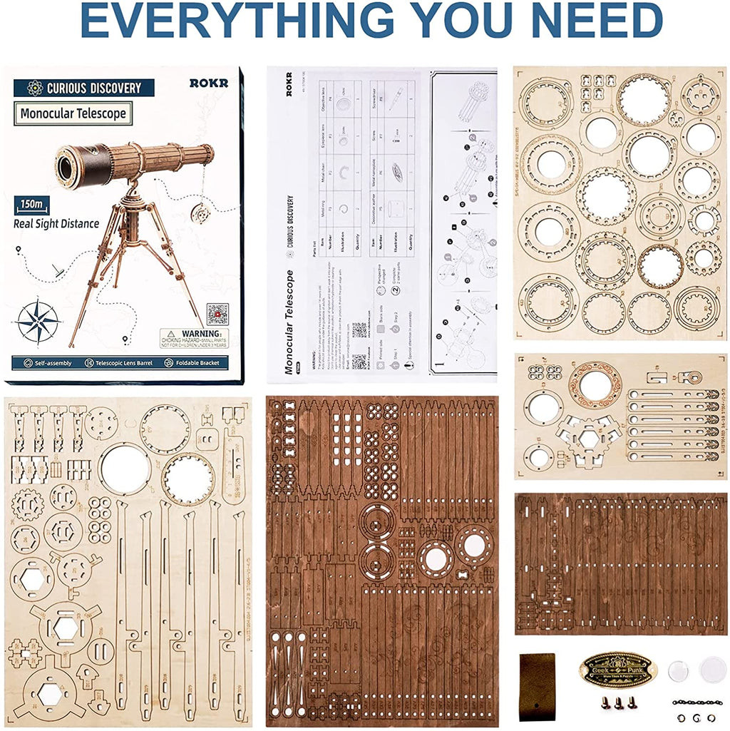 ROKR 3D Wooden Puzzles DIY Monocular Telescope Model Kit Birthday Gift for Adults and Teens