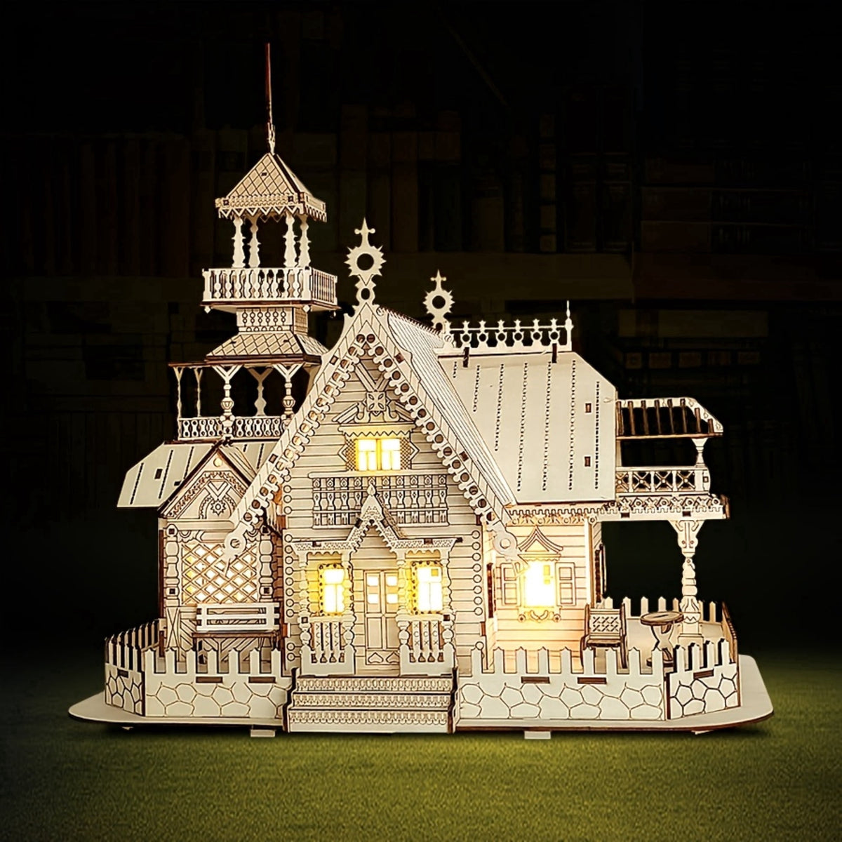 1 Pc 3D Puzzles for Adults, Wooden Puzzles,14.8x11.4x15.3 inch,Beige DIY Miniature Villa Model,for Desk Display, Home Decoration, Birthday Holiday Gifts