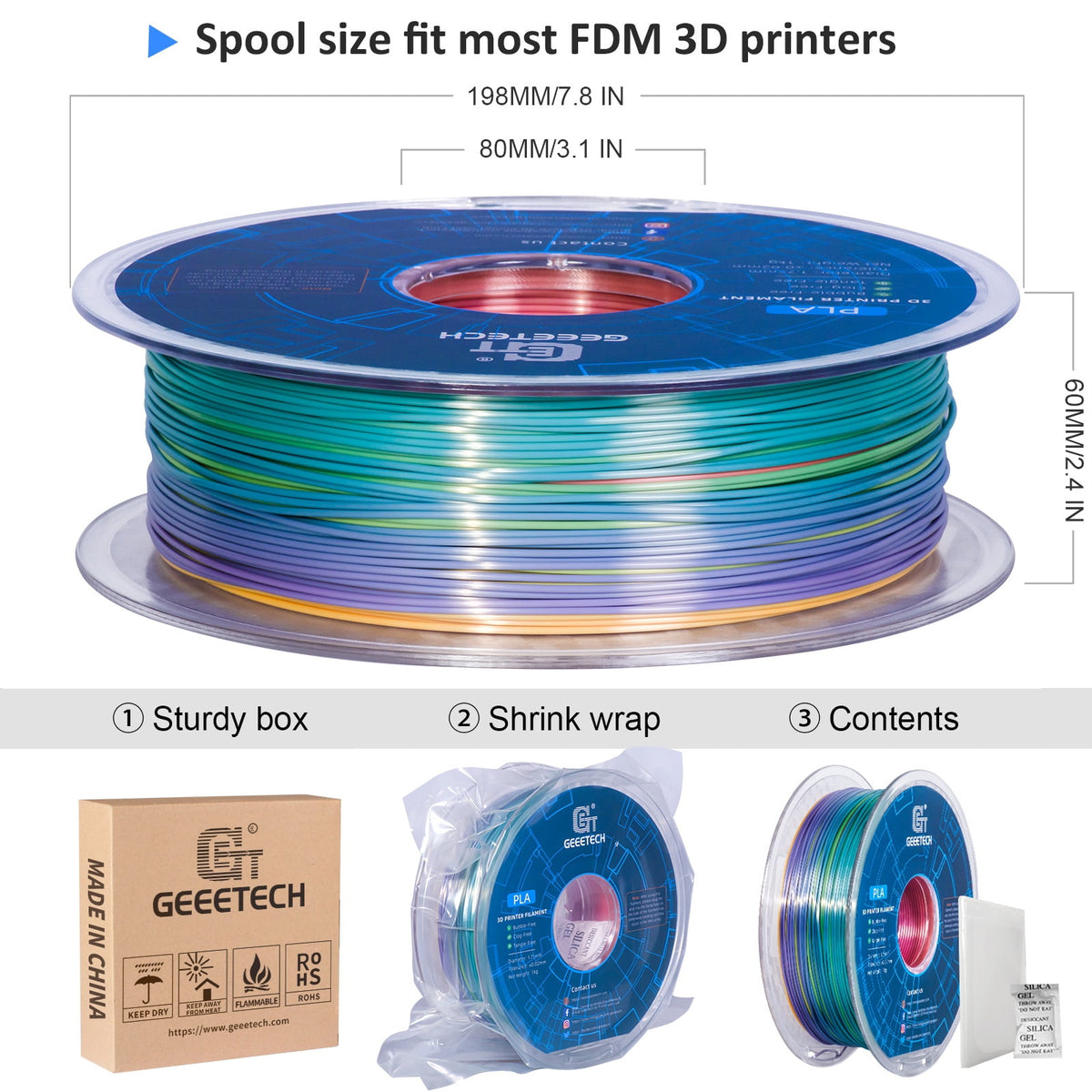 Geeetech Silk Yellow 3D Printer PLA Filament 1KG Toughness Enhanced Filament with 1.75mm Dimensional Accuracy +/-0.03mm, 1080 Feet per Roll, Vacuum Packaging