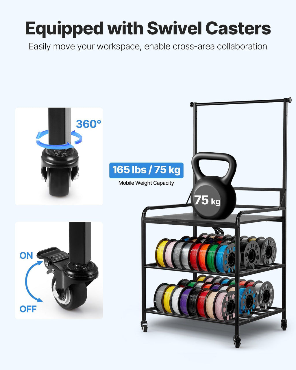 3D Printer Filament Storage Rack 3-Tier 3D Printer Stand with Storage
