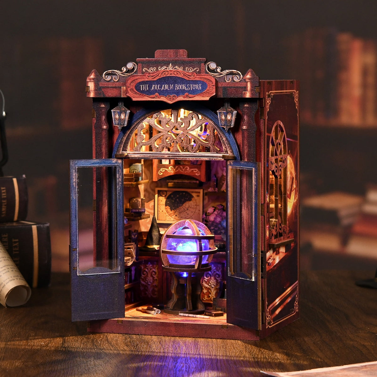 DIY Book Nook Kit with LED Light, Fantasy Wonderland Fold-Out Storybook Diorama, 3D Wooden Puzzle Bookshelf Decor Gift for Adults Teens
