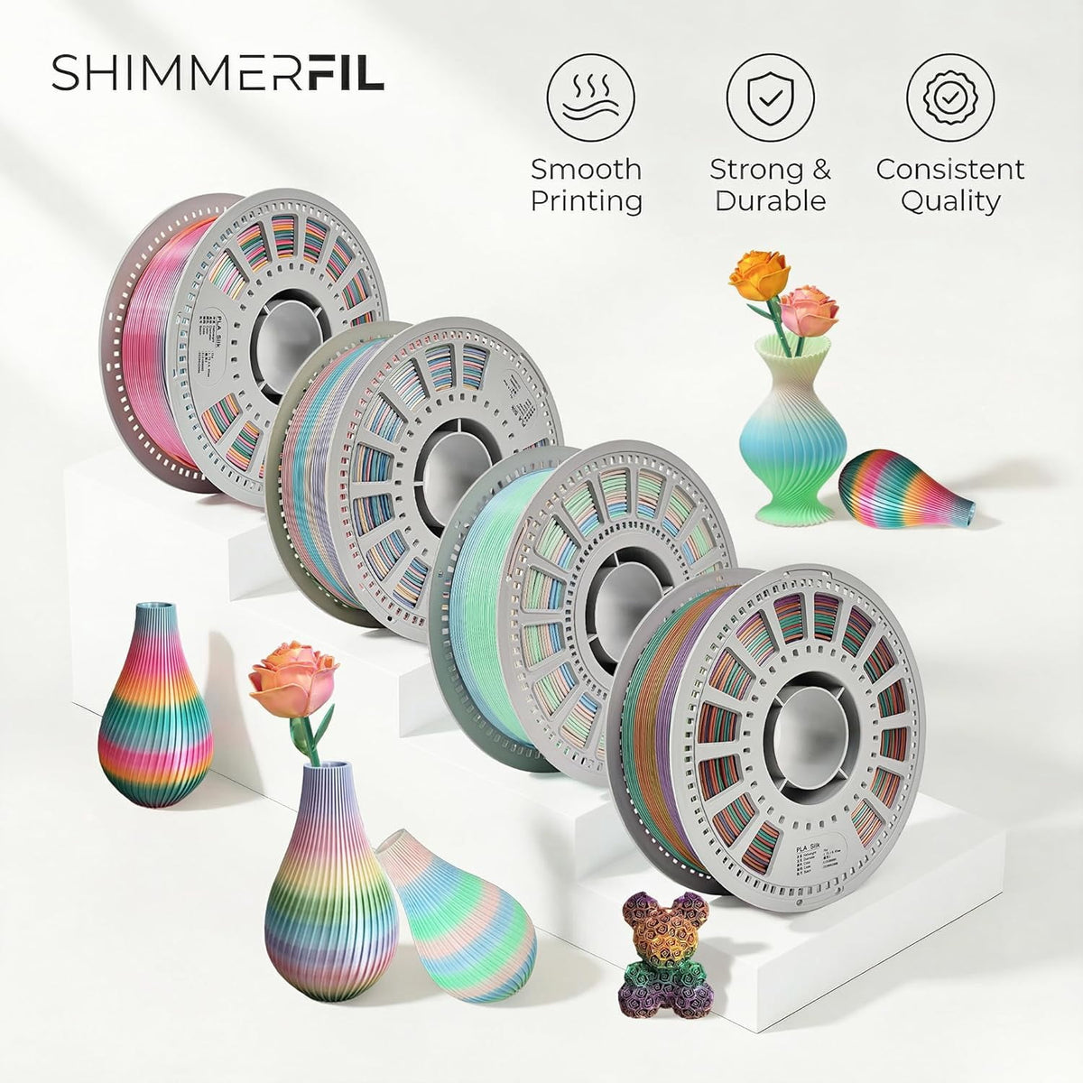 SHIMMERFlL Rainbow Filament, 3D Printer Filament, PLAFilament 1.75mm, Multicolor Filament, DimensionalAccuracy +/-0.03 Mm, Pla Filament, Pla 1 Kg (2.2 Lbs) PerRoll