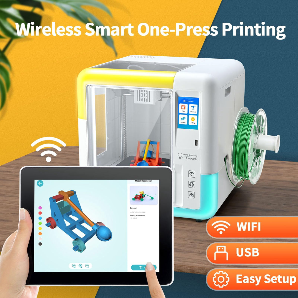 AOSEED AI-Powered X-MAKER 3D Printer, Built-in 1500+ Models 15+ Mini 3D Design Module, 0.05mm High Precision, 300mm/s High Speed Printing, 17.32" x 17.32" x 18.11"