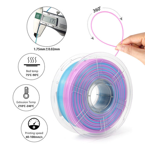 3D Printer Filament Multicolor Gradient Translucent PETG 3D Printer Material 1.75mm Filament for 3D Printing