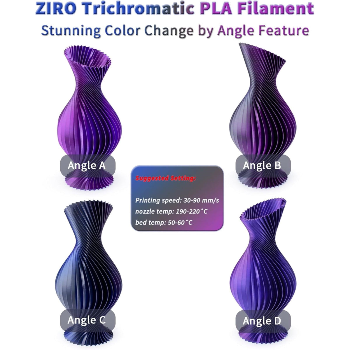 Ziro 3D Tri-color Silk PLA 1.75mm 1kg, Indigo Satin