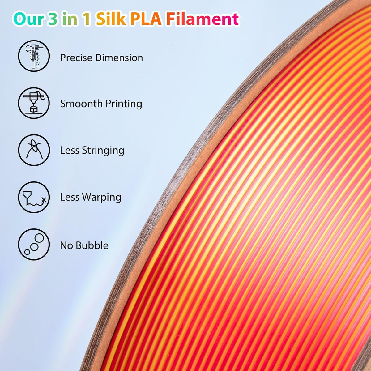 Multicolor 3D Printer Filament,Dual/Tri Color 1.75mm PLA Silk Shiny Printing Filament,250g(0.55lbs) Fit Most FDM 3D Printer