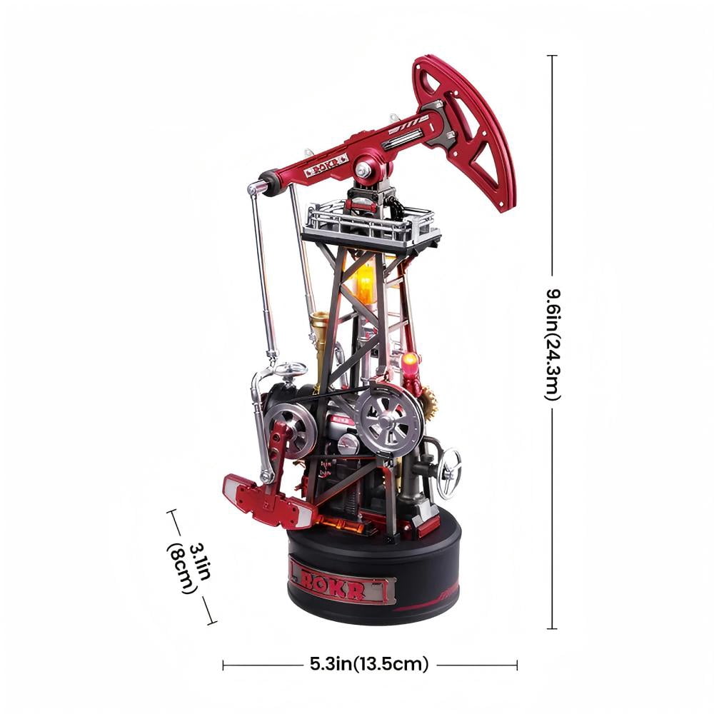 ROKR Oil Pump Jack Mechanical 3D Wooden Puzzle, DIY Industrial Model Kit with Moving Gear Mechanism, LED Display, Type-C Powered Desk Decor Gift for Adults and Teens