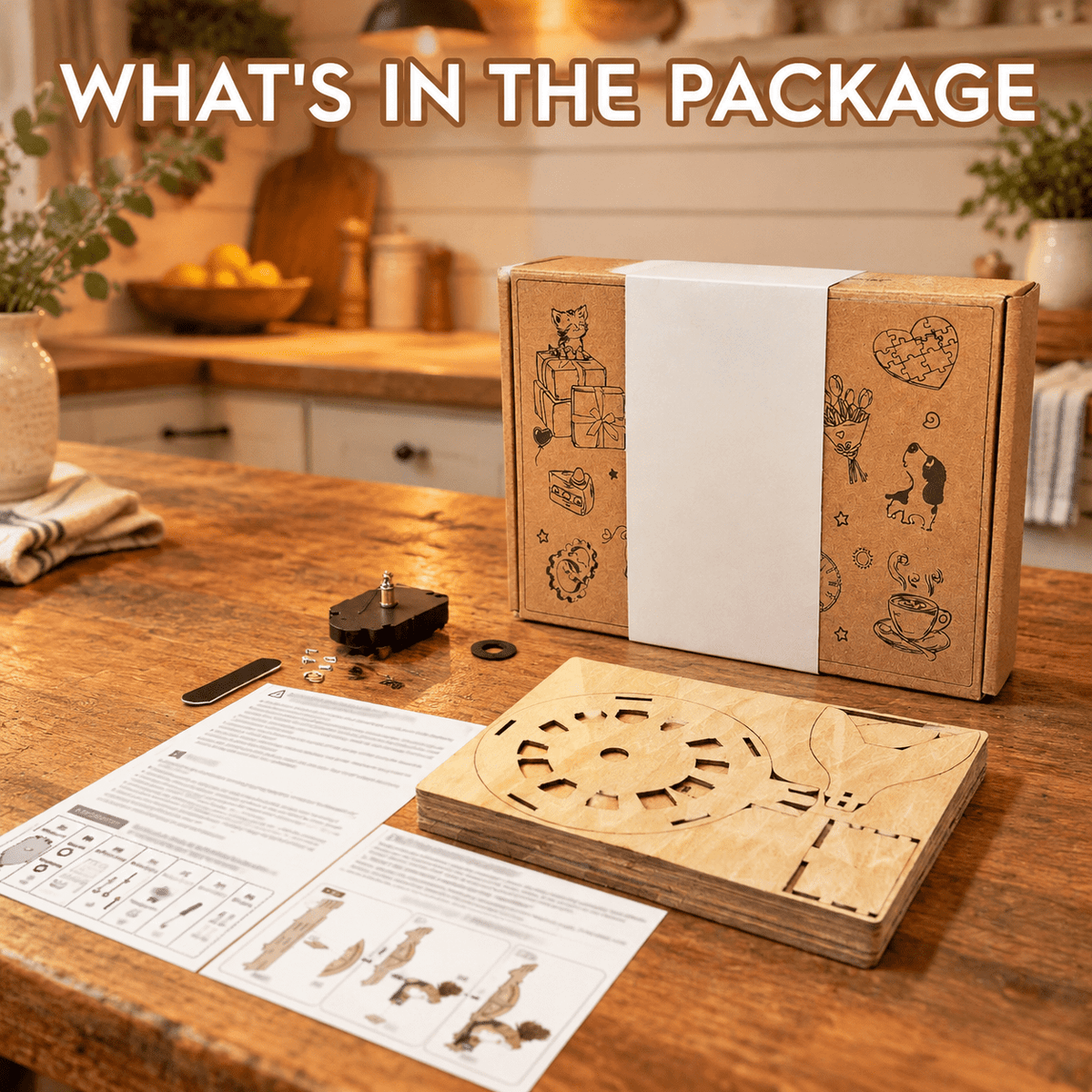 Wooden House Clock 3D Puzzle DIY Mechanical Clock Kit for Adults Teens