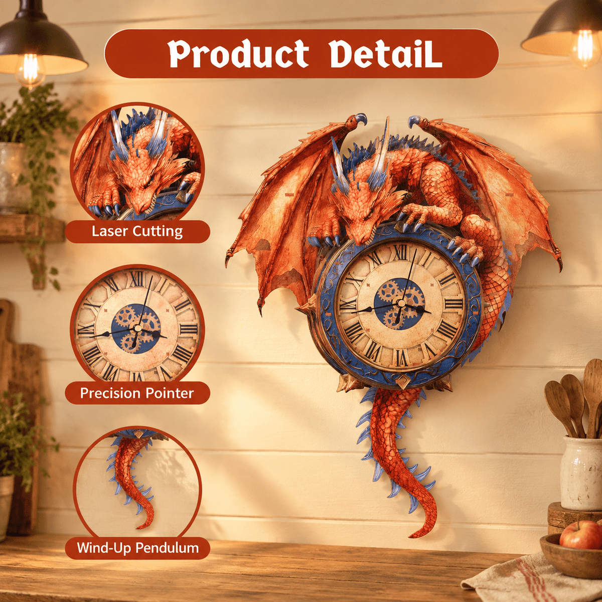 Fire Phoenix Wooden 3D Puzzle Clock DIY Model Kit for Adults