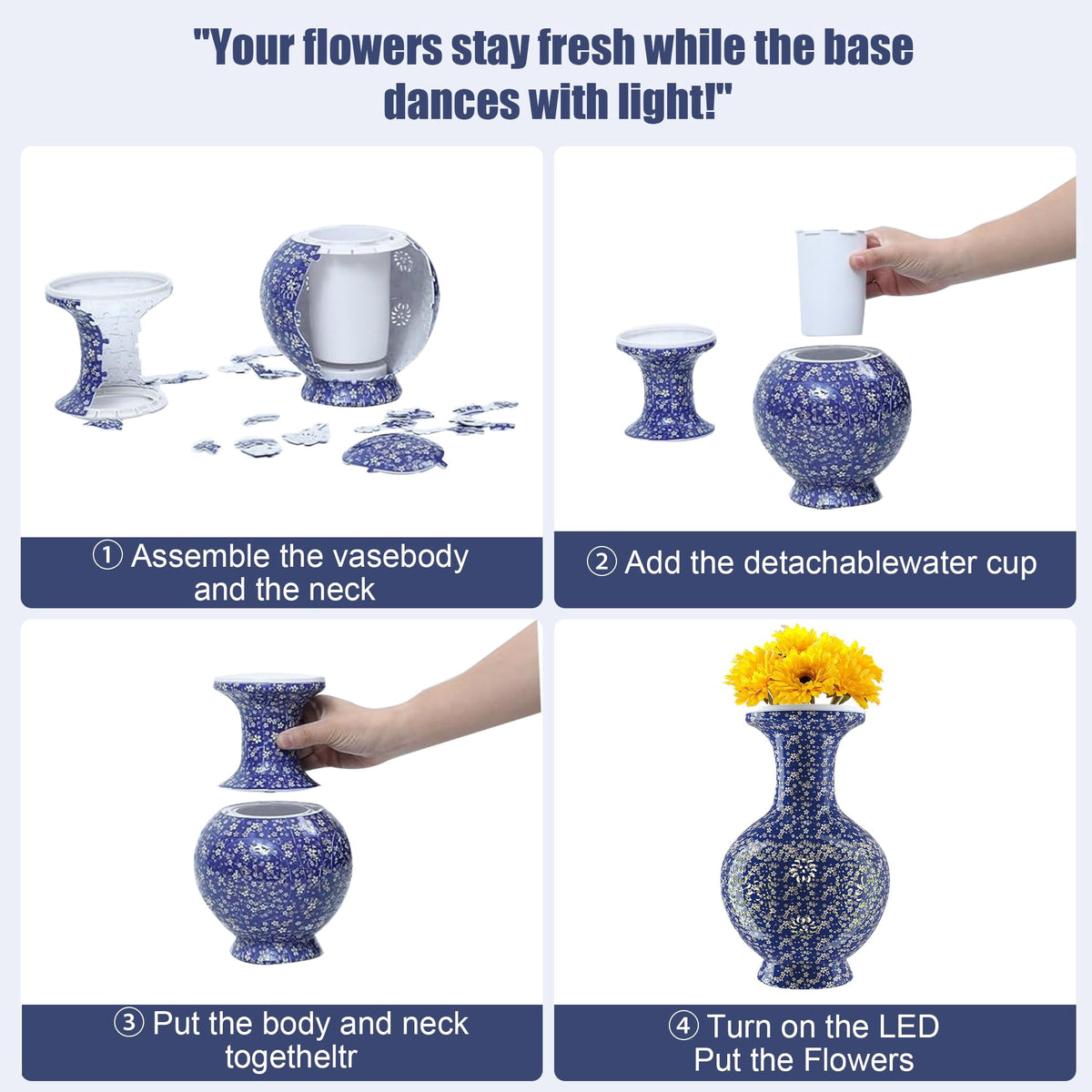 3D Vase Puzzle with Lighting ,200Pieces 3D Puzzles for Adults,Vase Puzzle for Home Decor,Christmas Birthday Gifts