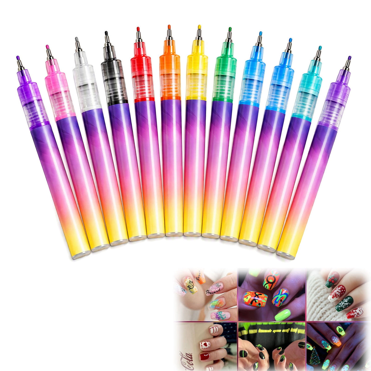 12 Colors Nail Art Pens Set, Nail Art Markers Polish Pen for 3D Nail Art, Drawing Painting Liner Brush for DIY Nail Art Beauty Adorn Manicure Tool (1Set)