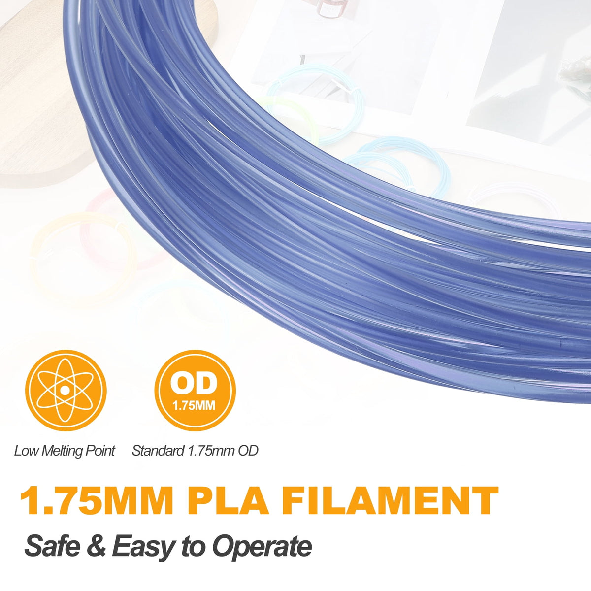 Uxcell 2 Pcs 3D Pen Filament, 1.75mm Dia 33ft Length PLA 3D Printing Pen Filament Refills for 1.75mm 3D Printing Pen, Transparent Blue