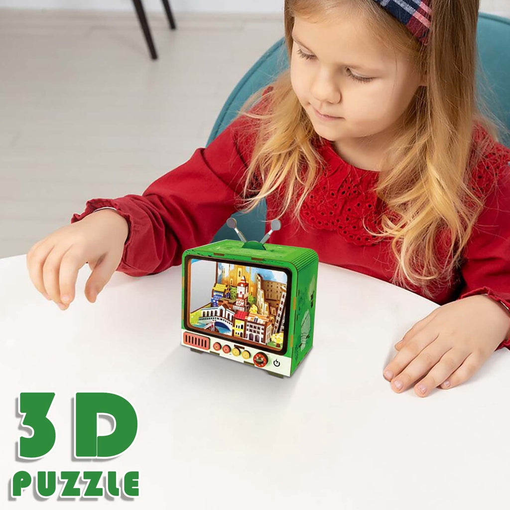 Yardvibe CityVision 3D Wooden Building Puzzle, TV-Shaped 3D Wooden Puzzle with LED Lights & Street View Inside, DIY Craft Model Kit for Adults, Elegant Home Decor & Creative Gift (Japan)