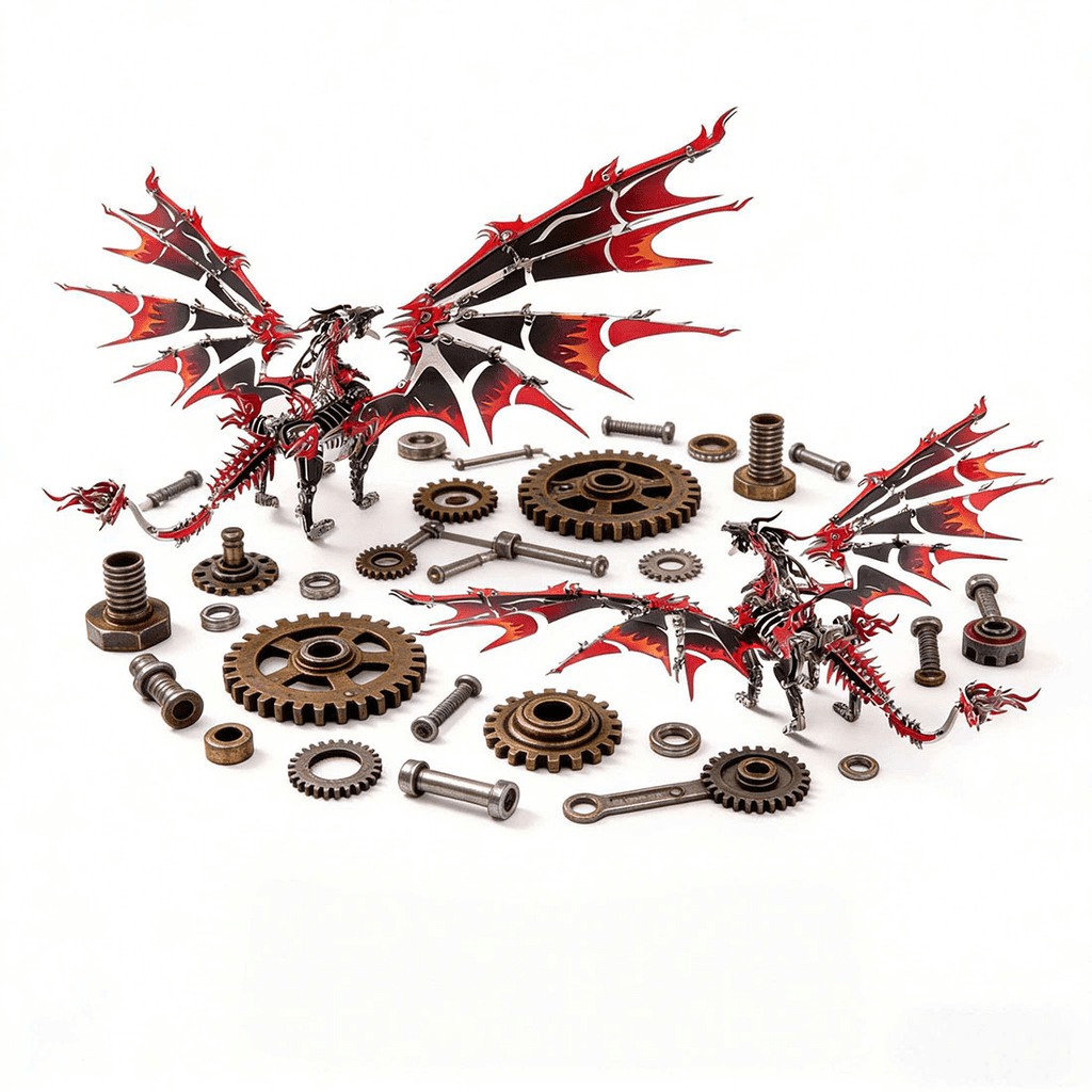 3D Metal Puzzles Mechanical Fire-Breathing Dragon Model Kit, 200+PCS DIY Assembly, No-Glue Snap-Fit Steampunk Animal Puzzle for Adults & Teens 16+, Exquisite Desk Decor, Gift for Men