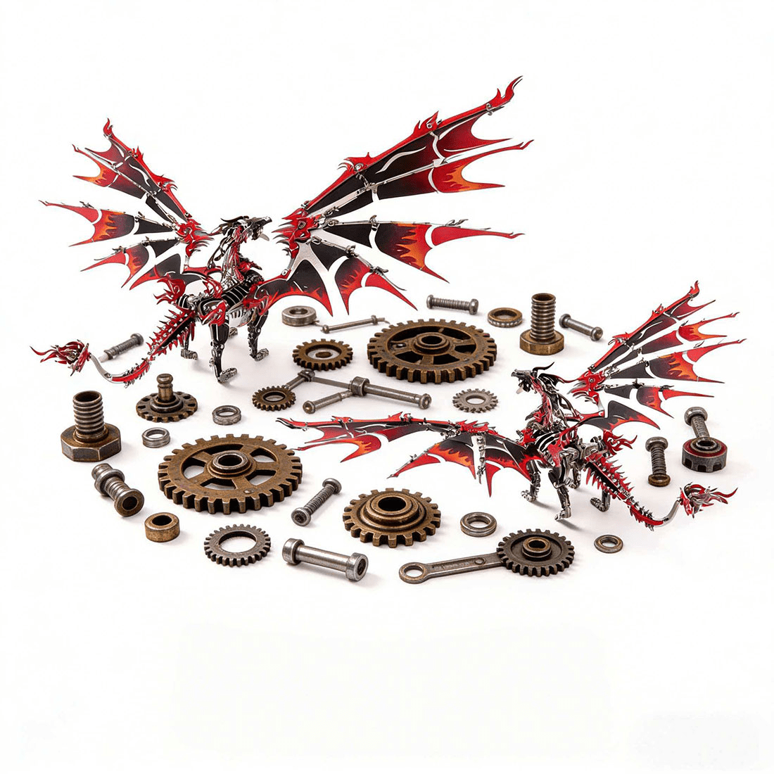 3D Metal Puzzles Mechanical Fire-Breathing Dragon Model Kit, 200+PCS DIY Assembly, No-Glue Snap-Fit Steampunk Animal Puzzle for Adults & Teens 16+, Exquisite Desk Decor, Gift for Men
