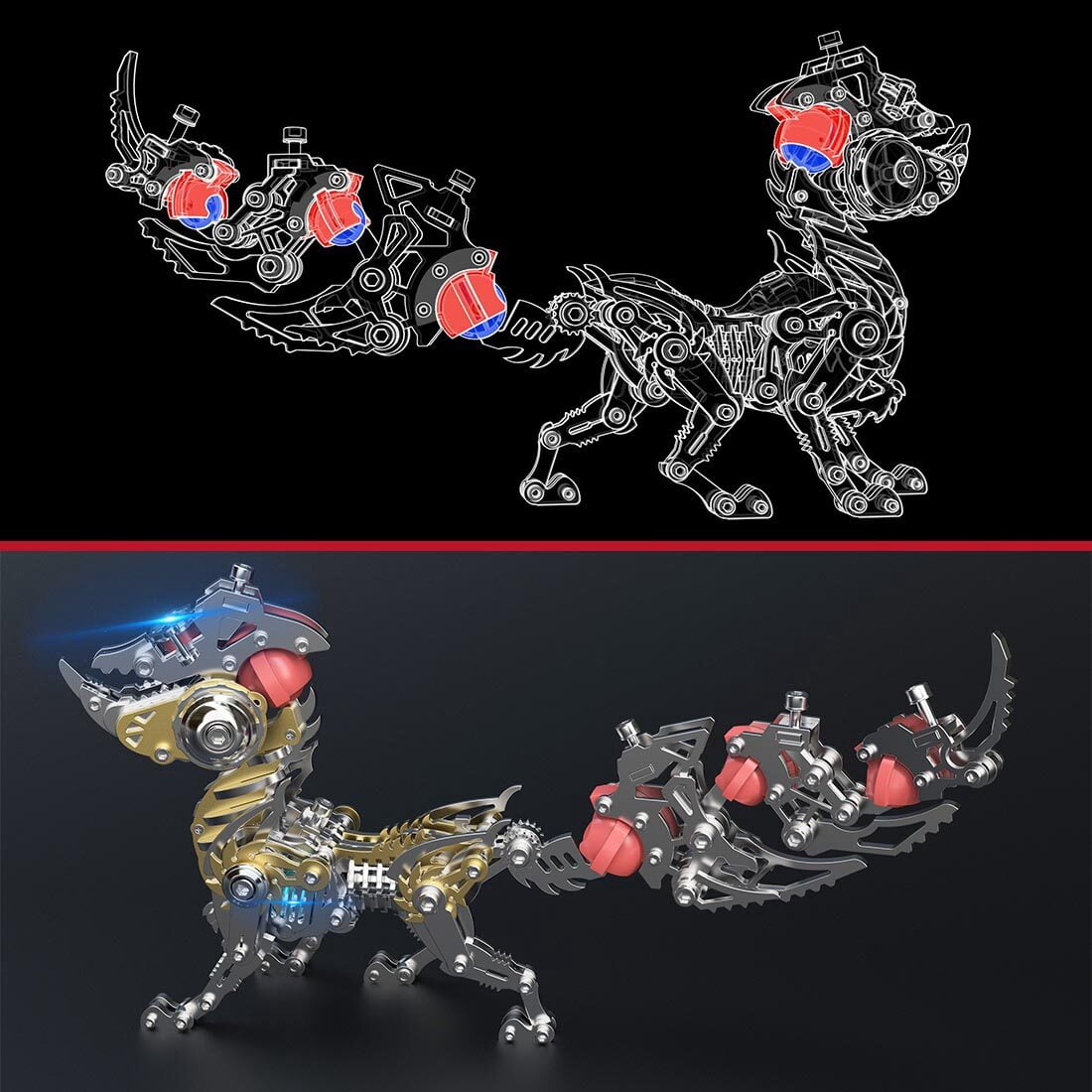 DIY 3D Metal Puzzle Mechanical Fox Model Kit – 339PCS Fox Steampunk Assembly Puzzle with LED Lights, Collectible Desk Decor & Creative Gift for Teens 15+ and Adults
