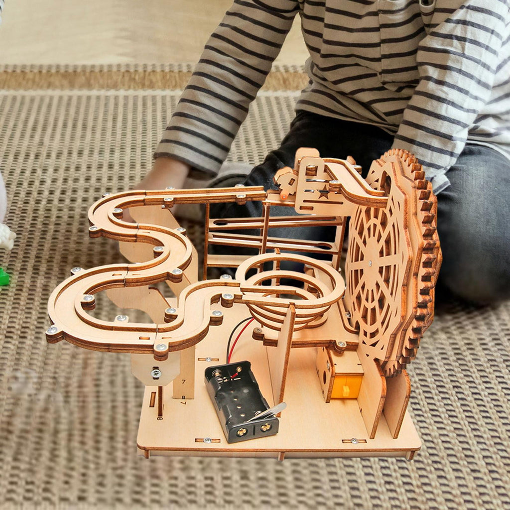 LeeQinersw Marble Run 3D Wooden Puzzle Assembly Mechanical Gear Brain Teaser Roller Coaster Craft Kit DIY Hobby Model Suitable for Gift Giving Family Gathering H