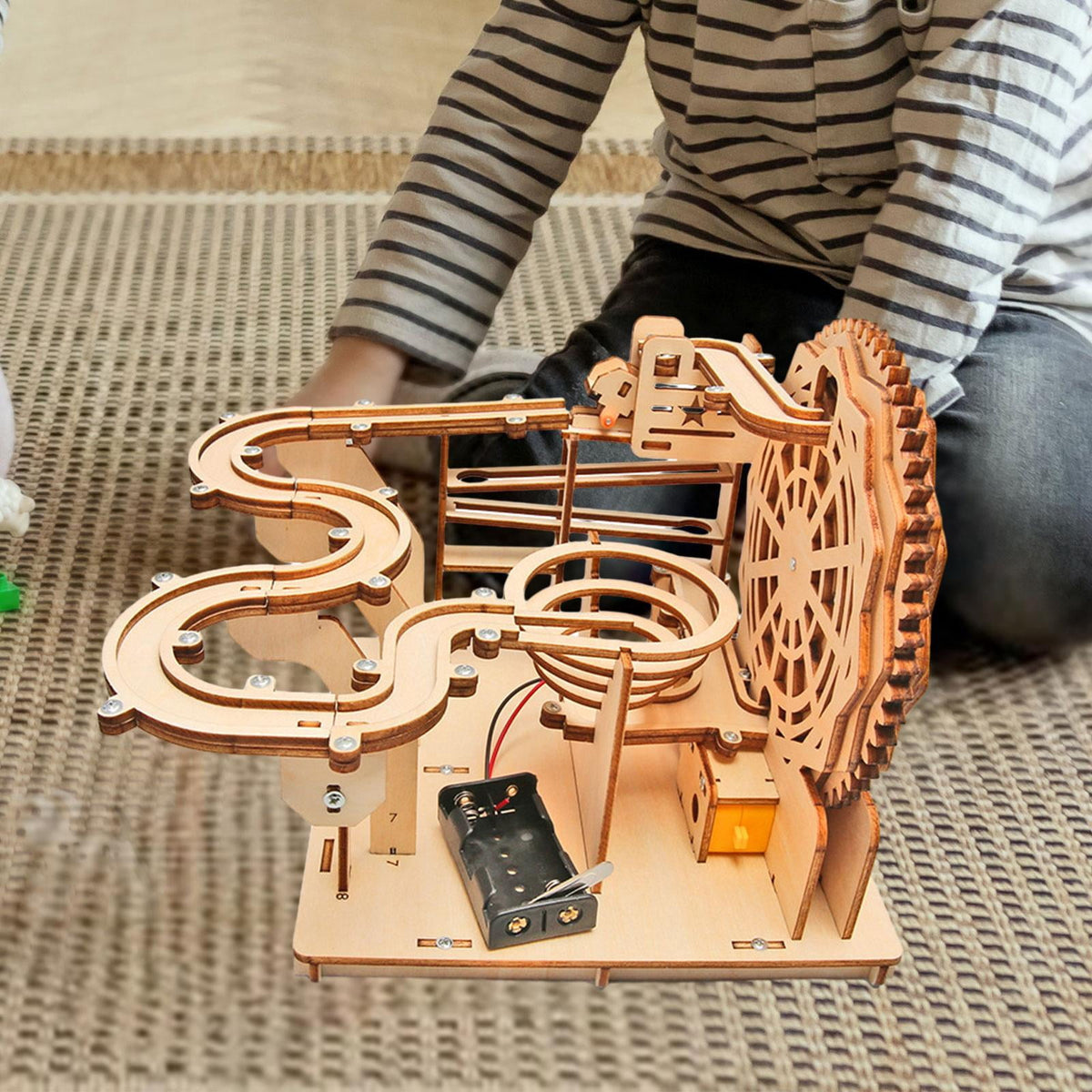 LeeQinersw Marble Run 3D Wooden Puzzle Assembly Mechanical Gear Brain Teaser Roller Coaster Craft Kit DIY Hobby Model Suitable for Gift Giving Family Gathering H