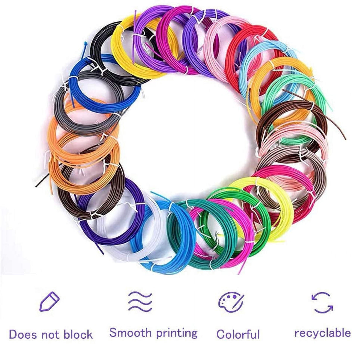 TekDeals 20 Colors 3D Pen Printer PLA Filament Refills High Precision, 1.75 mm Dia., 323 Feet