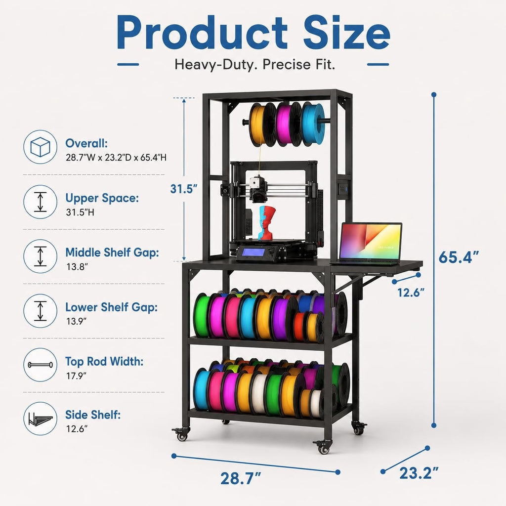Heavy Duty 3D Printer Stand with Filament Storage Rack, Mobile 3D Printer Workbench with T-Shaped Filament Spool Holder, Lockable Wheels & Storage Shelves for Home Office Workshop (Style A)