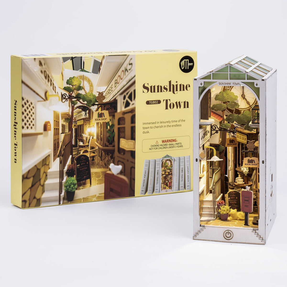 Robotime Sunshine Town DIY Book Nook Kit, Wooden 3D Puzzle Building Sets for Bookshelf Decor, Gifts for Adults Teens