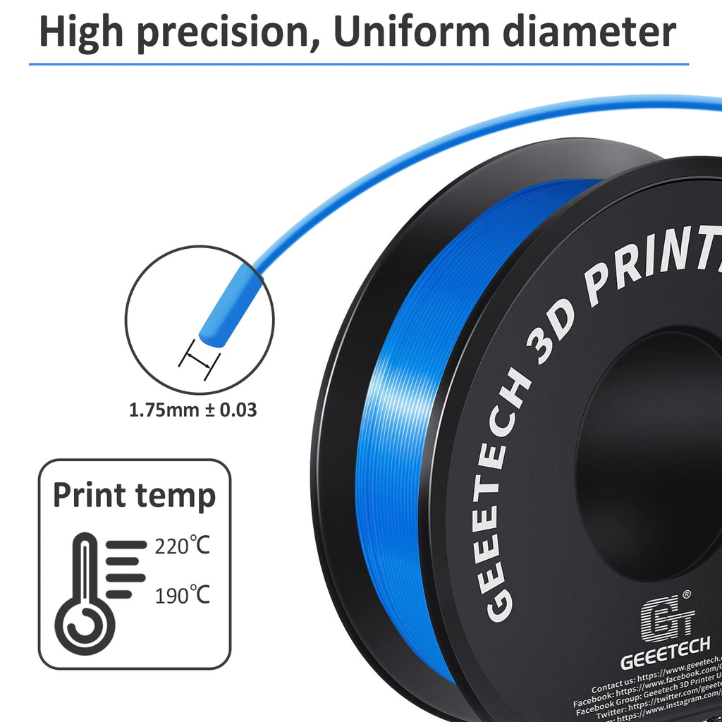 Geeetech 3D Printer PLA Filament Silk Sky Blue Toughness Enhanced Filament with 1.75mm Dimensional Accuracy +/-0.03mm, 1080 Feet per Roll, Vacuum Packaging for Most 3D FDM Printer