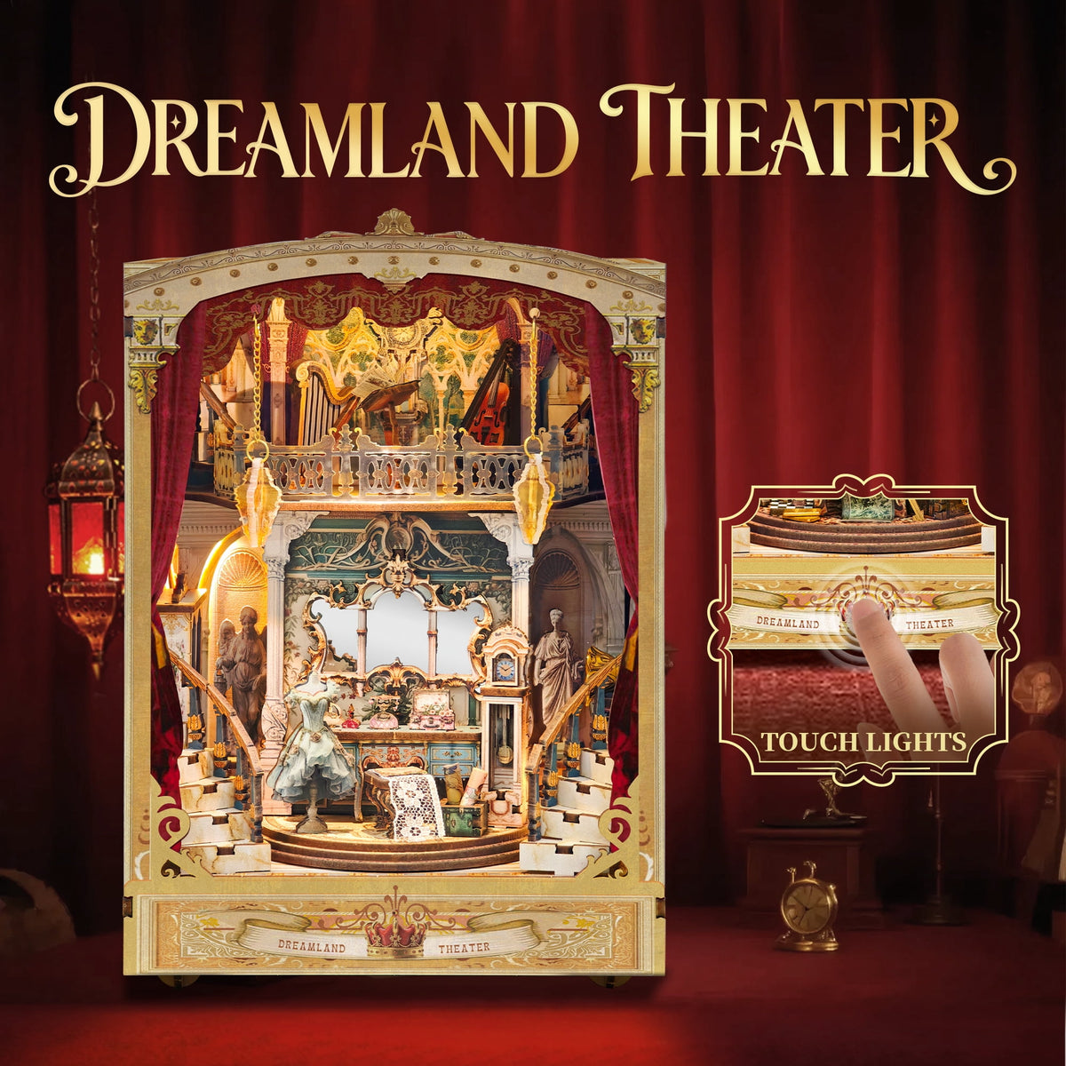 Strucwood DIY Book Nook Kit Dreamland Theater Wooden Puzzles with LED Dust Cover,3D Crafts Hobbies Gifts for Adults（SQ-64）