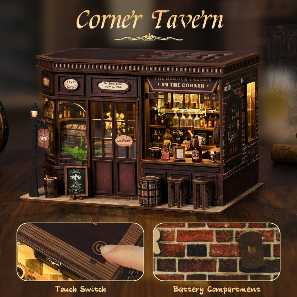 DIY Book Nook Kit with LED Light,Forest Tea Book Club Miniature House Bookshelf Insert Decor, 3D Wooden Puzzle Dollhouse Craft Kit for Adults Teens, Book Lover Gift