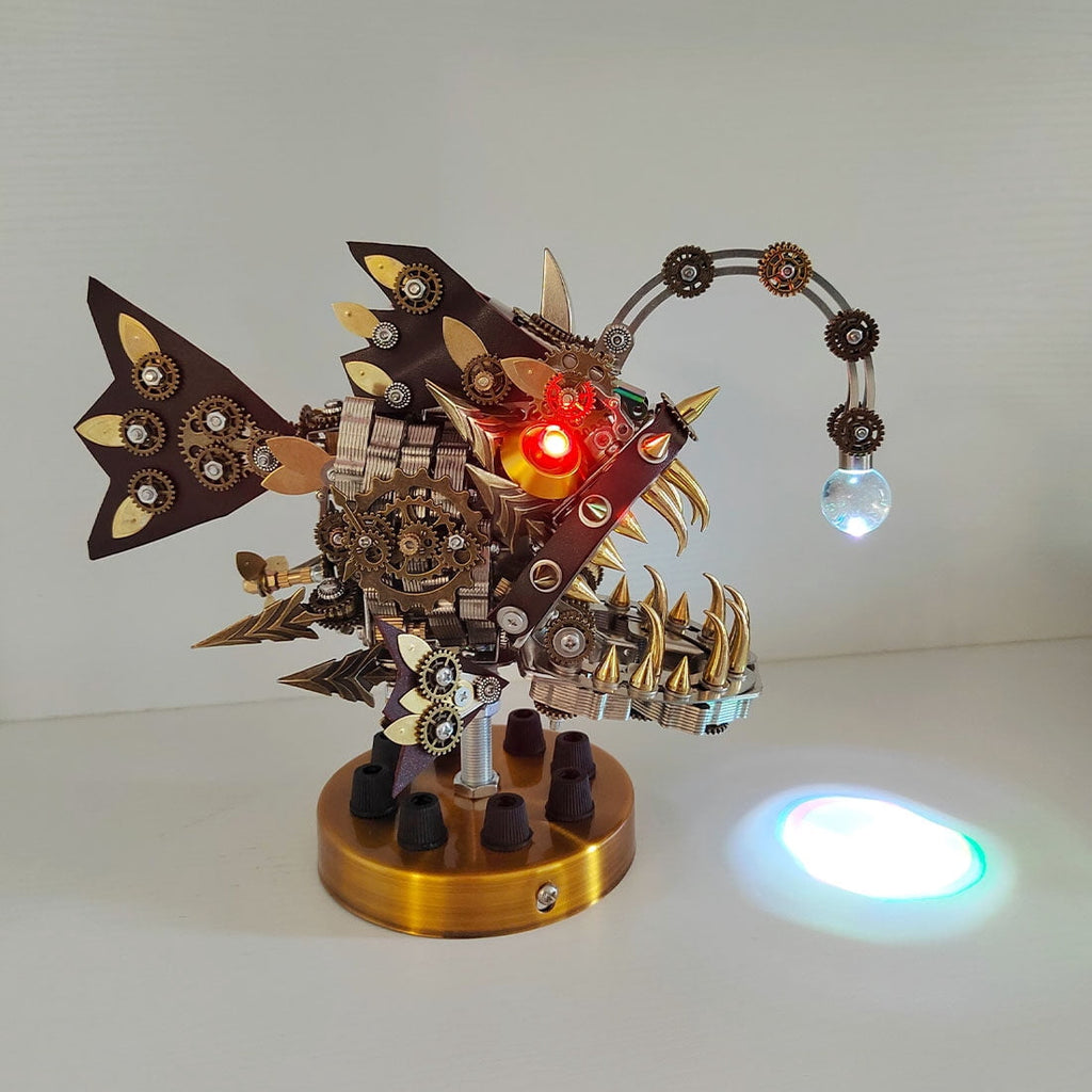 Lantern Fish 3D Metal Puzzle DIY Steampunk Assembly Kit, 700+PCS Mechanical Model with Movable Fins, Color-Changing Lamp & Collectible Gift for Adults & Teens
