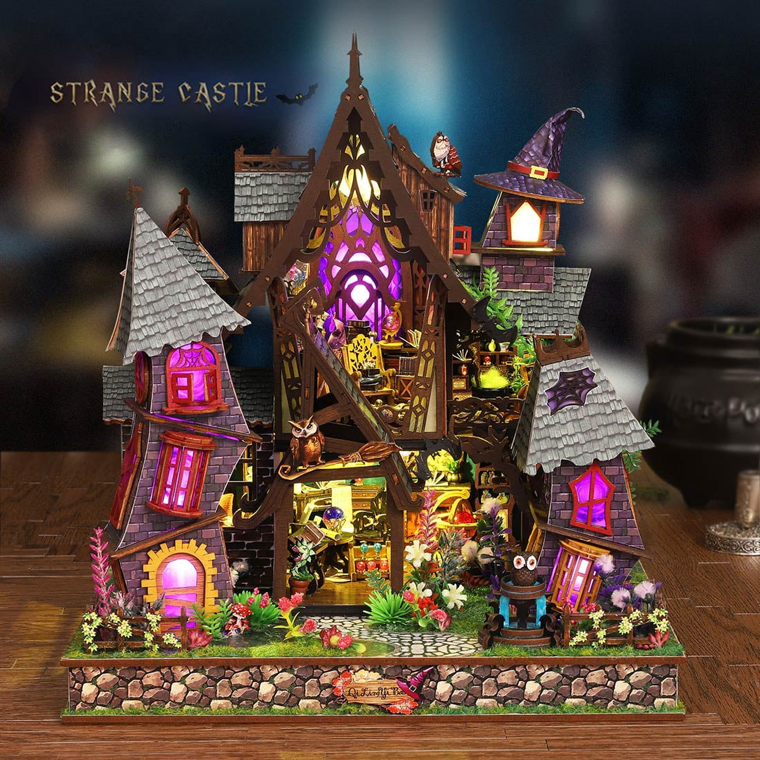 400PCS Magic Castle Wooden Miniature House Kit, DIY Fantasy 3D Puzzle Assembly Set With Lighted Display Decor For Hobbyists