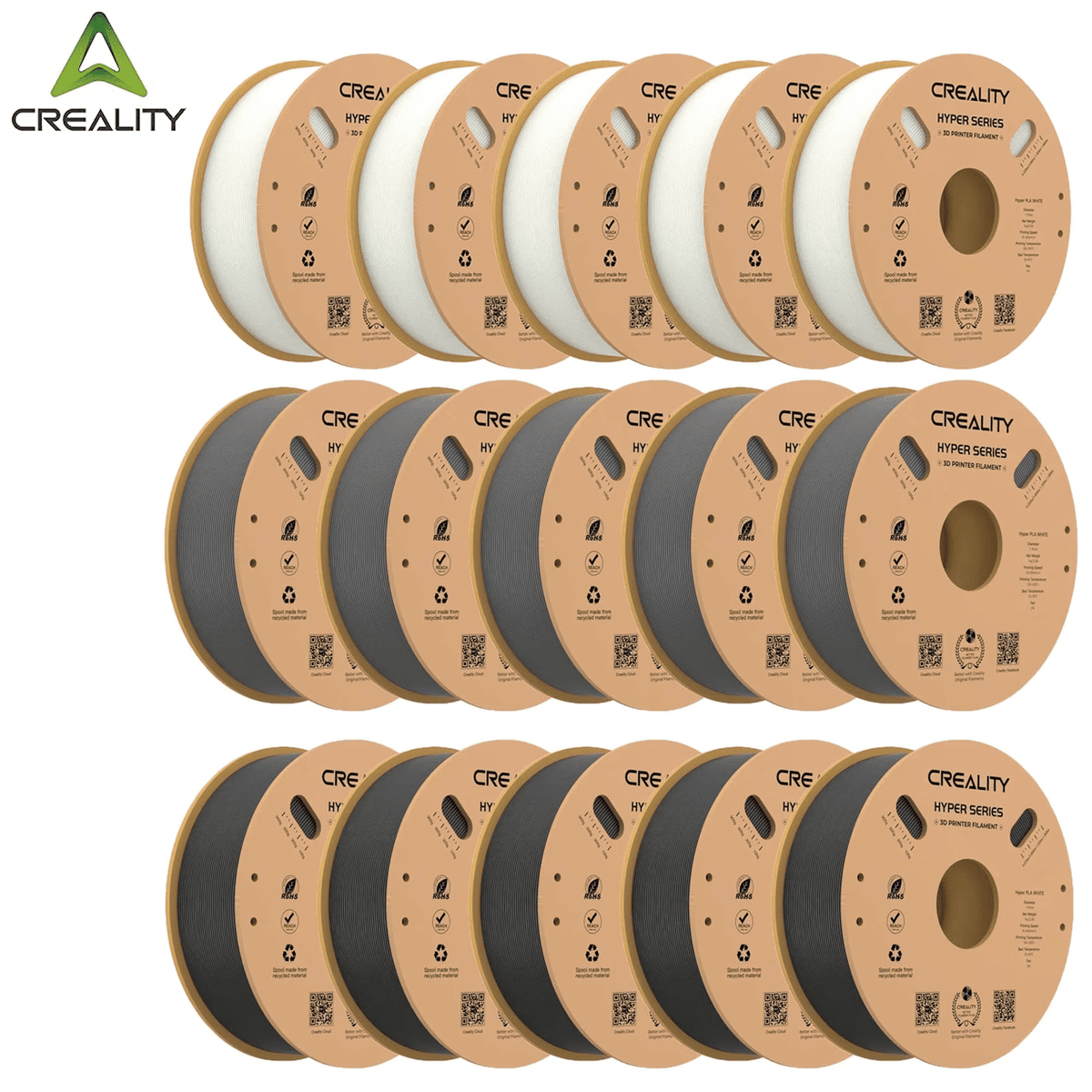 15 Pack Creality Hyper PLA 1.75 mm Filament Fast 30-600mm/s Smooth Extrusion for Most 3D Printer 15kg/33lbs,15 Colors