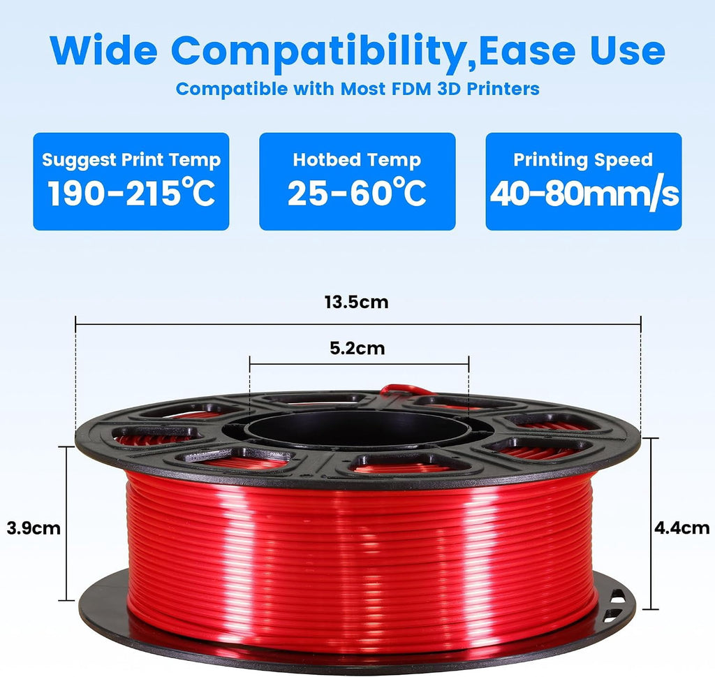 1.75mm 3D Printer Silk Shiny PLA Filament 8 Spools Bundle, Silk Luster Red Orange Yellow Green Cyan Blue Purple White 8 Most Popular Shining Colors, 0.25kg/Spool, Total 2kg