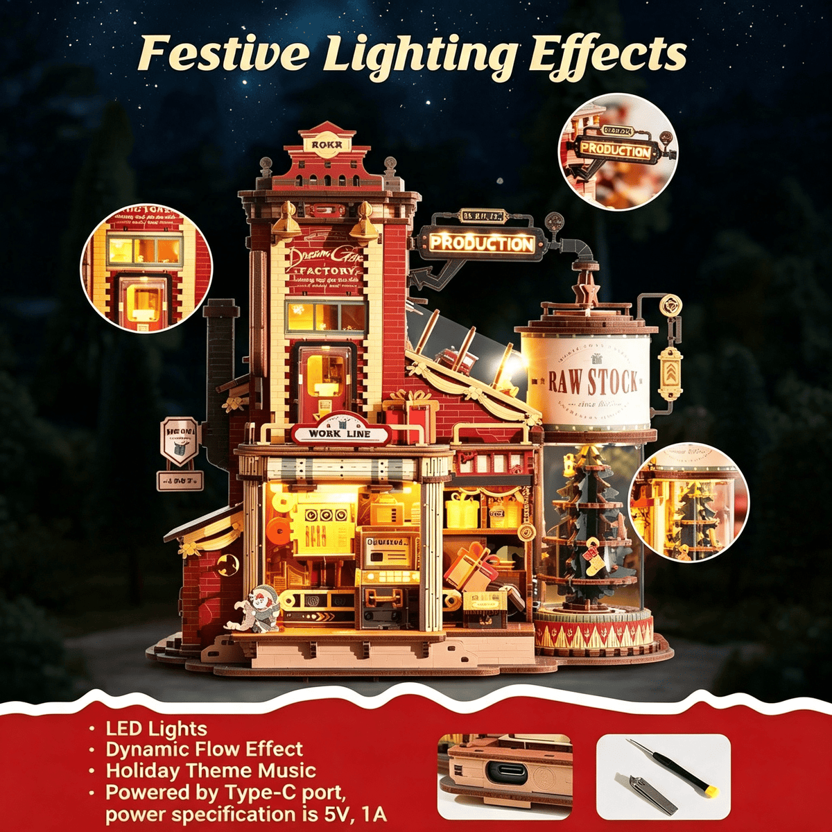 HHNOU 3D Wooden Puzzle for Adult - Gift Factory Mechanical Model Kit with Music & Lights, 449Pcs Adult Wooden Puzzles, Diy Building Puzzle for Adults, Challenging 3D Puzzles for Adults