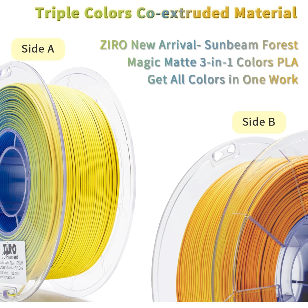 Ziro 3D Tri-Color Matte PLA 1.75mm 1kg, Volcano