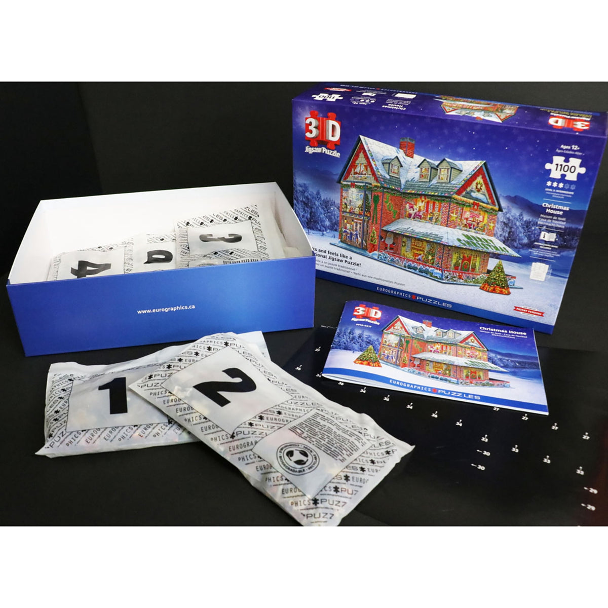 Eurographics: 3D Puzzle: Christmas House - 1100 Pieces - Holiday Adult Jigsaw, 13.75 x 10.5 x 11" Assembled Size, High-Quality Recycled Materials