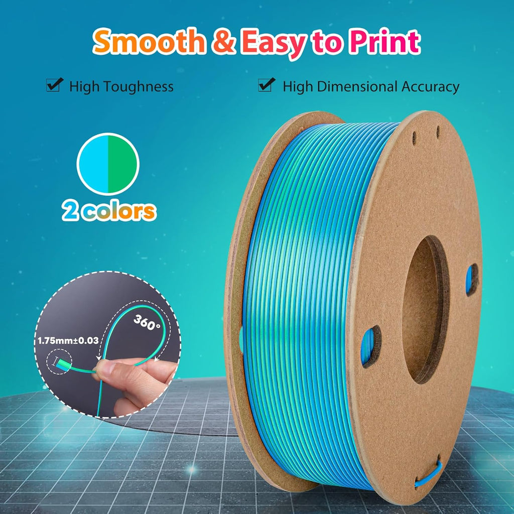 Multicolor 3D Printer Filament,Dual/Tri Color 1.75mm PLA Silk Shiny Printing Filament,250g(0.55lbs) Fit Most FDM 3D Printer