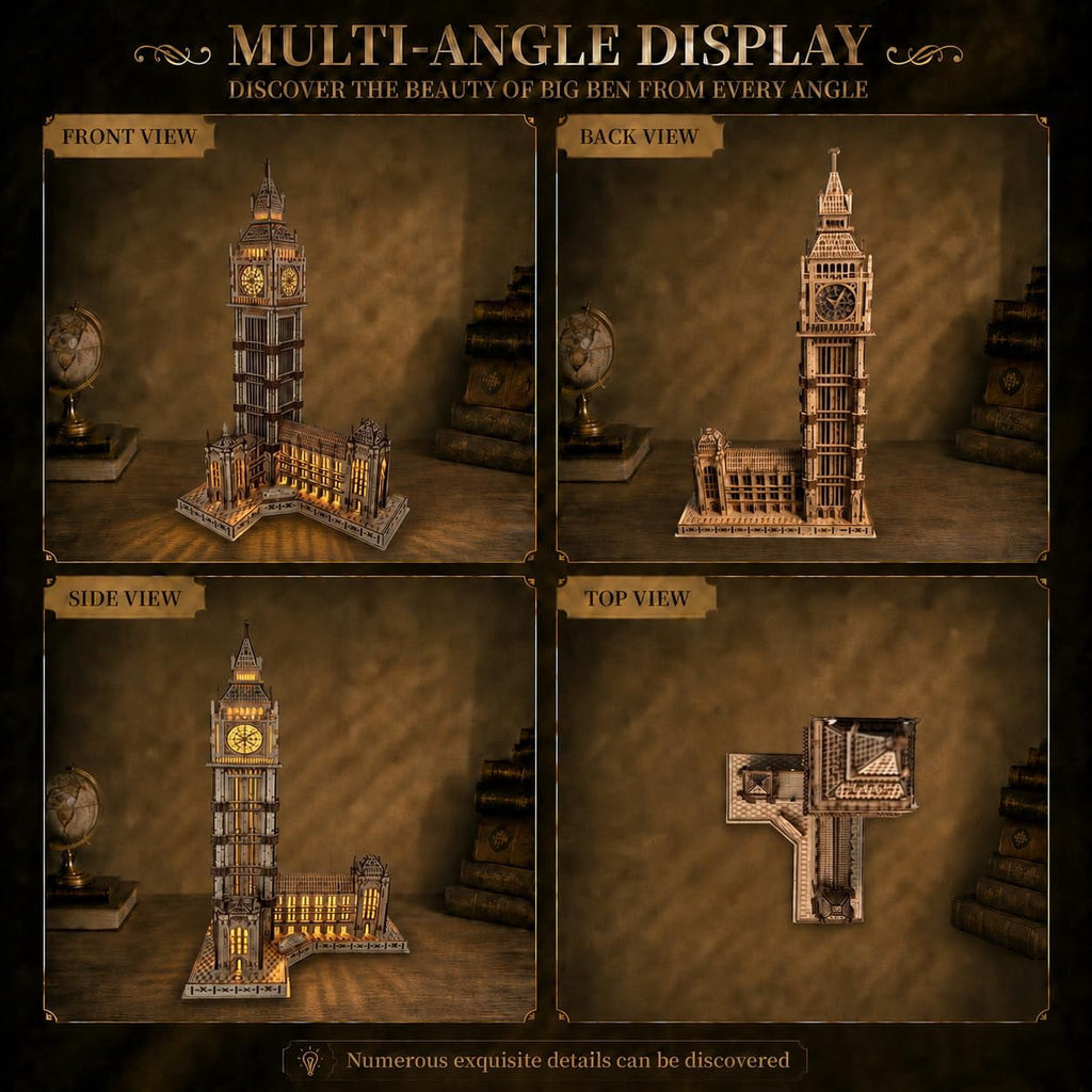3D Wooden Puzzle for Adults, Big Ben London Clock Tower Model Kit with LED | Warm LED Display, DIY Model Building, Home Decor, Gift for Adults & Puzzle Lovers，595PCS，Laser-Cut Wood Pieces